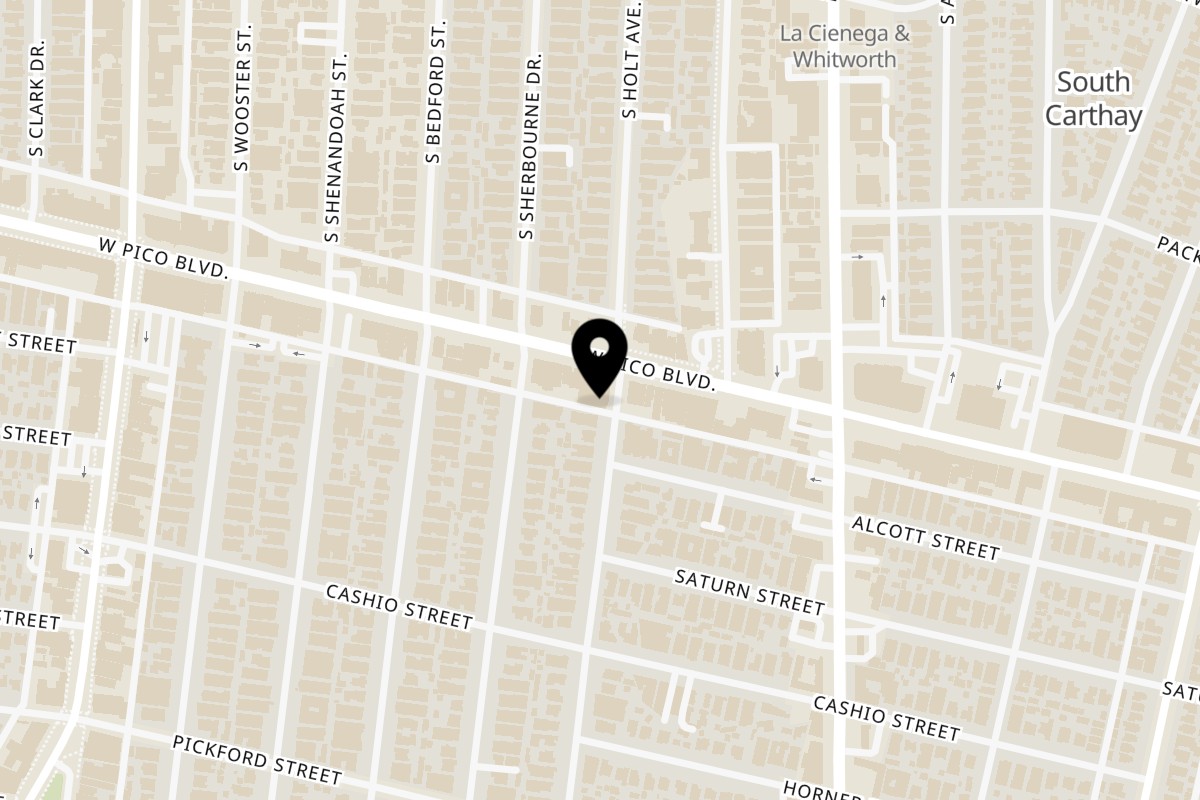 Map showing the location of Saby's Coffee & Kitchen Pico Blvd on 8600 W Pico Blvd Ste 117 in Los Angeles